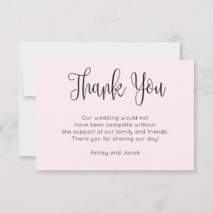 Tarjeta De Agradecimiento Caligrafía moderna. Boda rosa con letra sencilla
