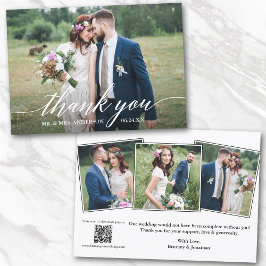 Tarjeta De Agradecimiento Caligrafía moderna Código QR 4 Fotos Boda