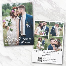Tarjeta De Agradecimiento Caligrafía moderna Código QR 5 Boda fotográfico