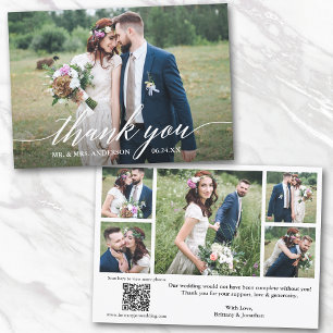 Tarjeta De Agradecimiento Caligrafía moderna Código QR 6 Fotos Boda