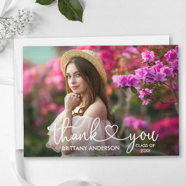 Tarjeta De Agradecimiento Caligrafía moderna con corazón de foto de graduaci