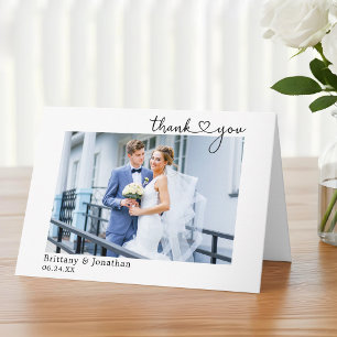 Tarjeta De Agradecimiento Caligrafía moderna corazón foto de boda plegada