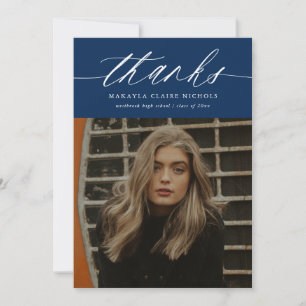 Tarjeta De Agradecimiento Caligrafía moderna Dos Graduación Fotoazul