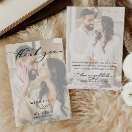 Tarjeta De Agradecimiento Caligrafía moderna elegante de 2 fotos de boda