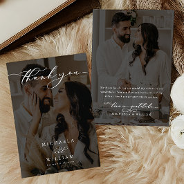 Tarjeta De Agradecimiento Caligrafía moderna elegante de 2 fotos de boda