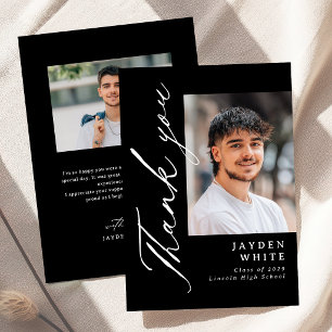 Tarjeta De Agradecimiento Caligrafía moderna en blanco y negro para graduaci