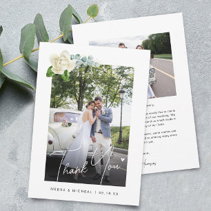 Tarjeta De Agradecimiento Caligrafía moderna magnolias fotos boda
