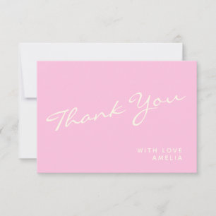 Tarjeta De Agradecimiento Caligrafía moderna minimalista Nombre rosa Gracias