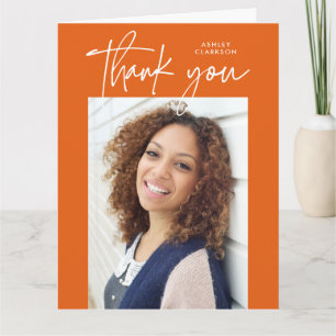 Tarjeta De Agradecimiento Caligrafía moderna naranja Foto Graduación Doble