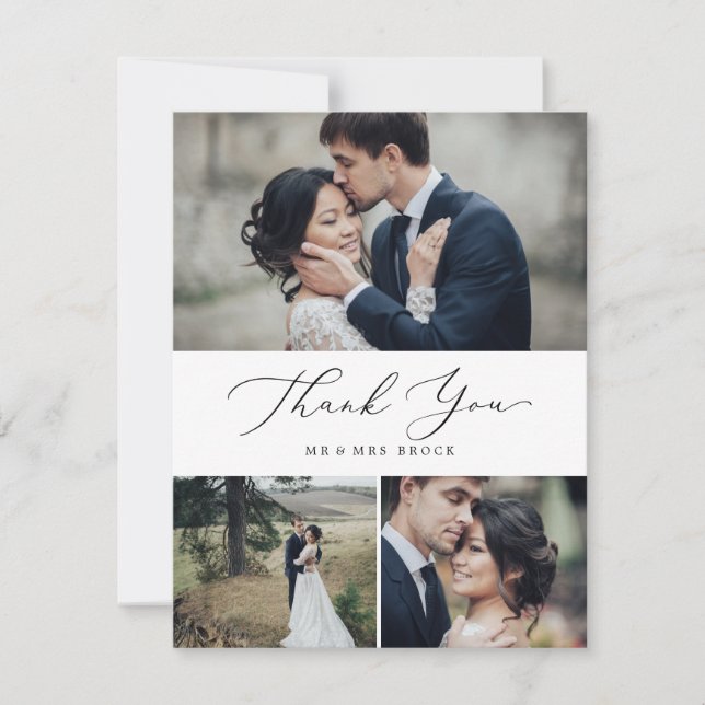 Tarjeta De Agradecimiento Caligrafía Negra Delicada 3 Fotografía Collage (Anverso)