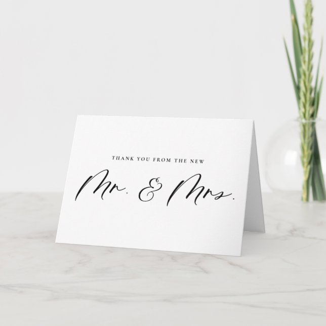 Tarjeta De Agradecimiento Caligrafía negra Sr. y Sra. Newlyweds Boda (Anverso)