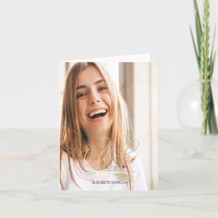 Tarjeta De Agradecimiento Caligrafía Purpurina de Oro Graduación Foto