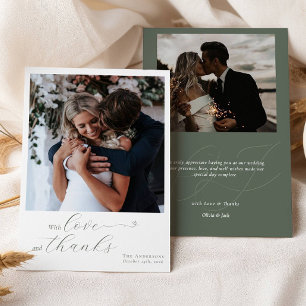Tarjeta De Agradecimiento Caligrafía Sage Green Heart Boda 2 Fotos
