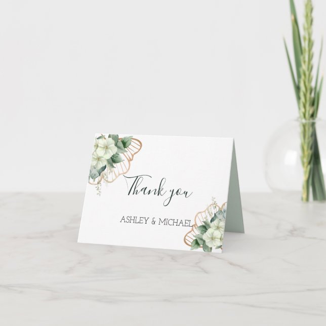 Tarjeta De Agradecimiento Caligrafía simple Boda floral de vegetación rústic (Anverso)