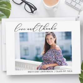 Tarjeta De Agradecimiento Caligrafía Tinta Amor y Gracias Foto Graduada