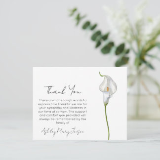 Tarjeta De Agradecimiento Calla Lily Funeral Thank You Card Bereavement 