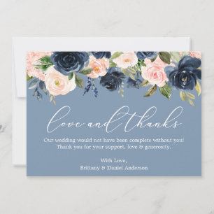 Tarjeta De Agradecimiento Calligrafía Amor Gracias Dusty Floral Rosa Azul