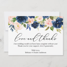 Tarjeta De Agradecimiento Calligrafía Amor Gracias Flora Azul Rosa Azul