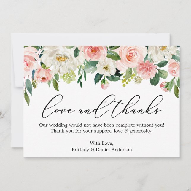 Tarjeta De Agradecimiento Calligrafía Amor Gracias Flora Blanca Rosa (Anverso)