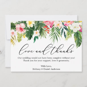 Tarjeta De Agradecimiento Calligrafía Amor Gracias Floral Rosa Tropical