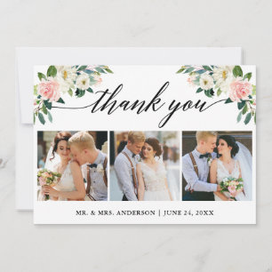 Tarjeta De Agradecimiento Calligrafía Boda floral blanco rosado 3 Foto
