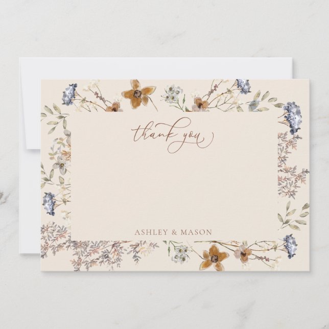 Tarjeta De Agradecimiento Calligrafía de Flores salvajes Crema acuarela (Anverso)