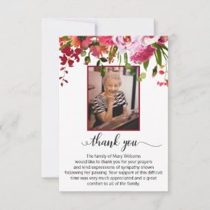 Tarjeta De Agradecimiento Calligrafía de flores silvestres Foto Funeral Grac