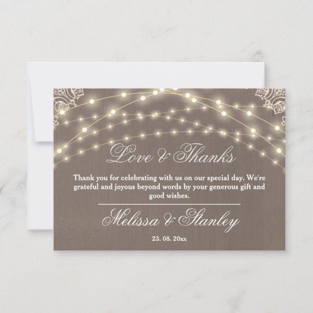 Tarjeta De Agradecimiento Calligrafía de Rústica de cadenas de encaje Amor y (Anverso)