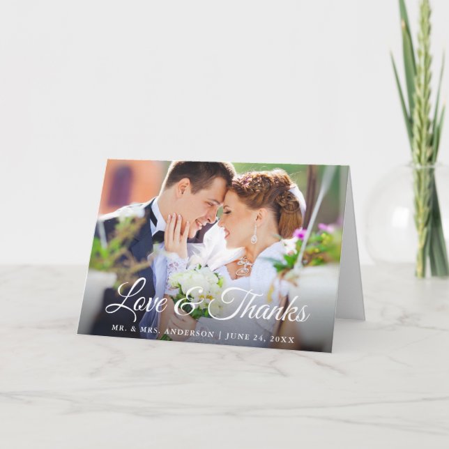 Tarjeta De Agradecimiento Calligrafía estilosa Amor Gracias Boda Fold (Anverso)