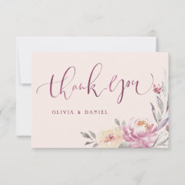 Tarjeta De Agradecimiento Calligrafía floral de acuarela de jardín romántico