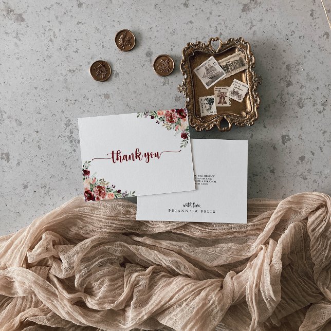 Tarjeta De Agradecimiento Calligrafía floral de verano rústica Boda plano qu (Subido por el creador)