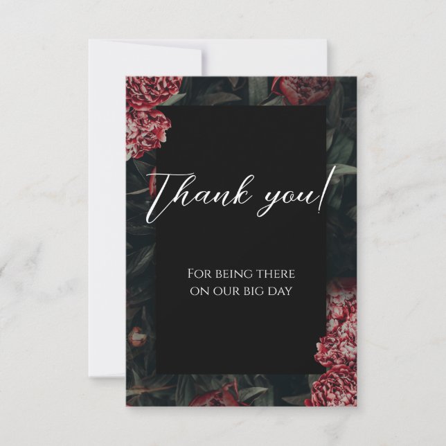 Tarjeta De Agradecimiento Calligrafía Floral Peony Gothic Boda (Anverso)