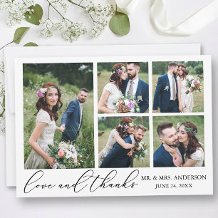 Tarjeta De Agradecimiento Calligrafía Minimalista Boda 5 Fotos Amor