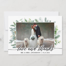 Tarjeta De Agradecimiento Calligrafía Vegetación Pine Amor Gracias Boda