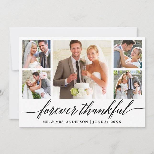 Tarjeta De Agradecimiento Calligraphy Forever Thankings 5 Photo Boda (Anverso)