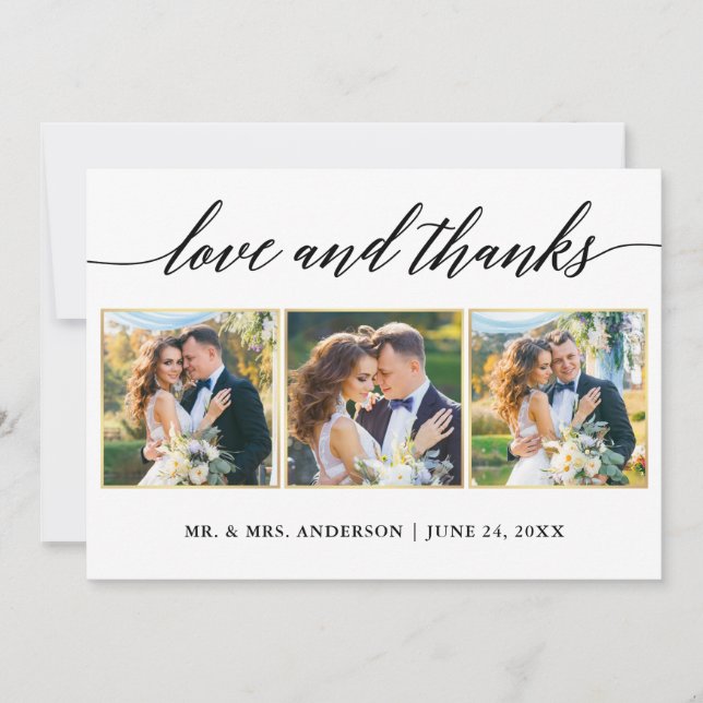 Tarjeta De Agradecimiento Calligraphy Gold Frame Love Gracias Boda 3 Foto (Anverso)
