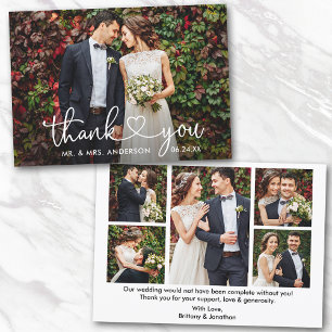 Tarjeta De Agradecimiento Calligraphy Heart Boda 6 fotos Bride Groom