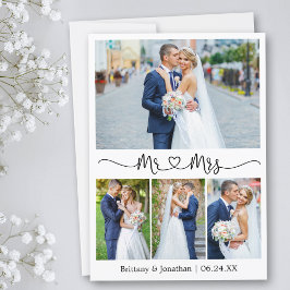 Tarjeta De Agradecimiento Calligraphy Heart Mr. and Mrs. 4 Photo Boda