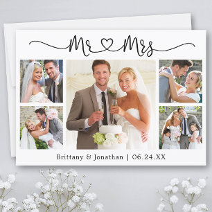 Tarjeta De Agradecimiento Calligraphy Heart Mr. and Mrs. 5 Photo Boda