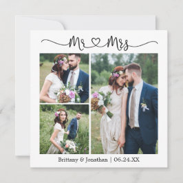 Tarjeta De Agradecimiento Calligraphy Heart Mr. Mrs. 3 Boda de fotos Square
