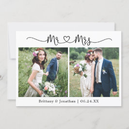 Tarjeta De Agradecimiento Calligraphy Heart Mr. y Mrs. 2 Photo Boda