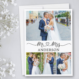 Tarjeta De Agradecimiento Calligraphy Heart Mr. y Mrs. 4 Photos Boda