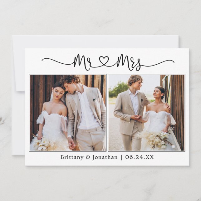 Tarjeta De Agradecimiento Calligraphy Heart Mr. y Mrs. Boda 2 Foto (Anverso)