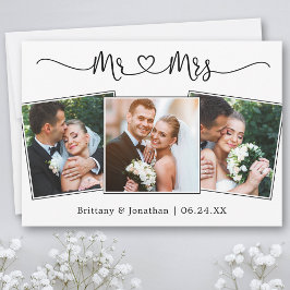 Tarjeta De Agradecimiento Calligraphy Heart Mr. y Mrs. Boda 3 Foto