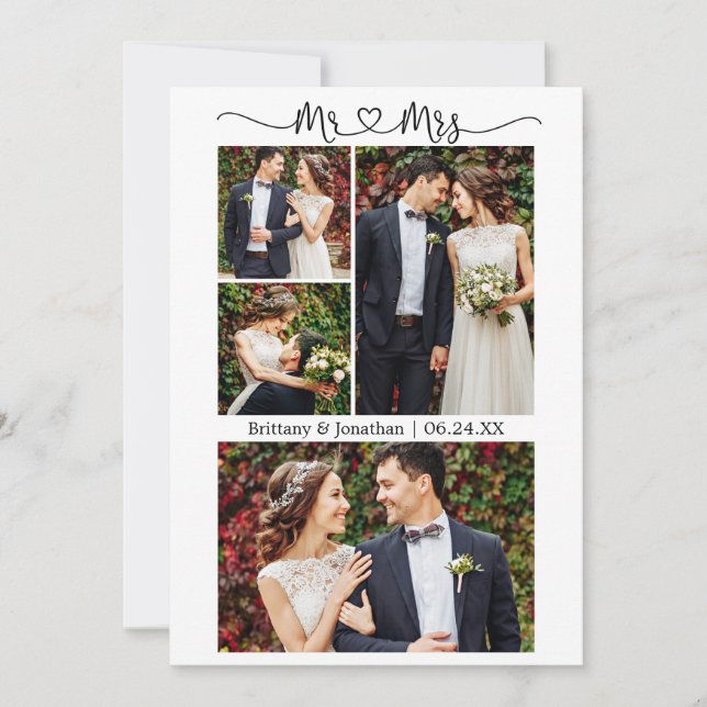 Tarjeta De Agradecimiento Calligraphy Heart Mr. y Mrs. Boda 4 Foto (Anverso)