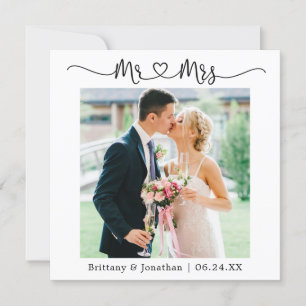 Tarjeta De Agradecimiento Calligraphy Heart Mr. y Mrs. Boda Photo