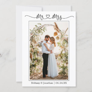 Tarjeta De Agradecimiento Calligraphy Heart Mr. y Mrs. Boda Photo