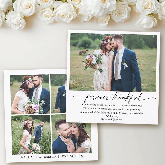 Tarjeta De Agradecimiento Calligraphy Ink Pen Boda agradecido 5 fotos (Customize to change your personalized text size or text style.)