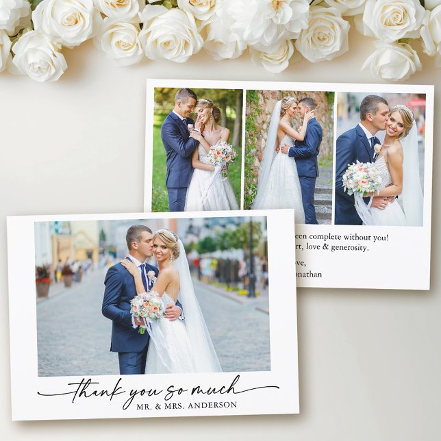 Tarjeta De Agradecimiento Calligraphy Ink Pen Love 4 Photo Boda (Customize to change your personalized text size or text style.)