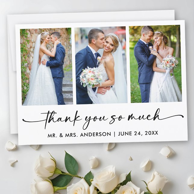 Tarjeta De Agradecimiento Calligraphy Ink Pen Script 3 Boda de fotos (Customize to add text to back of card.)